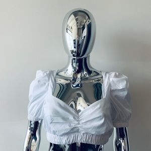 White Balloon Sleeve Crop Top